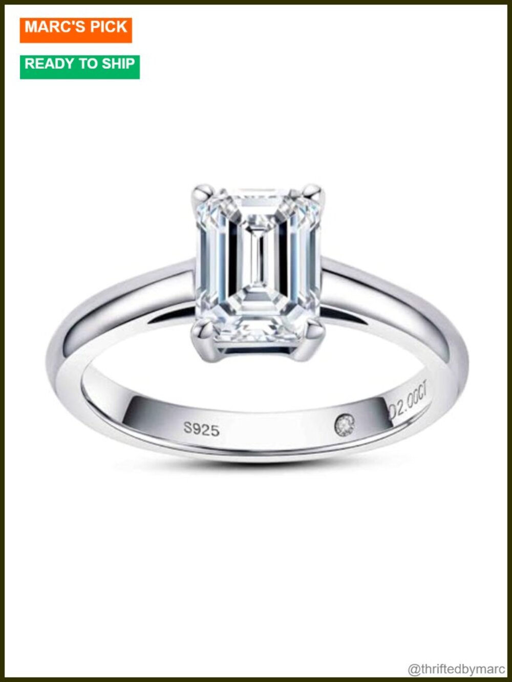 Emerald Cut Moissanite Engagement Ring 925 Sterling Silver Gold Plated